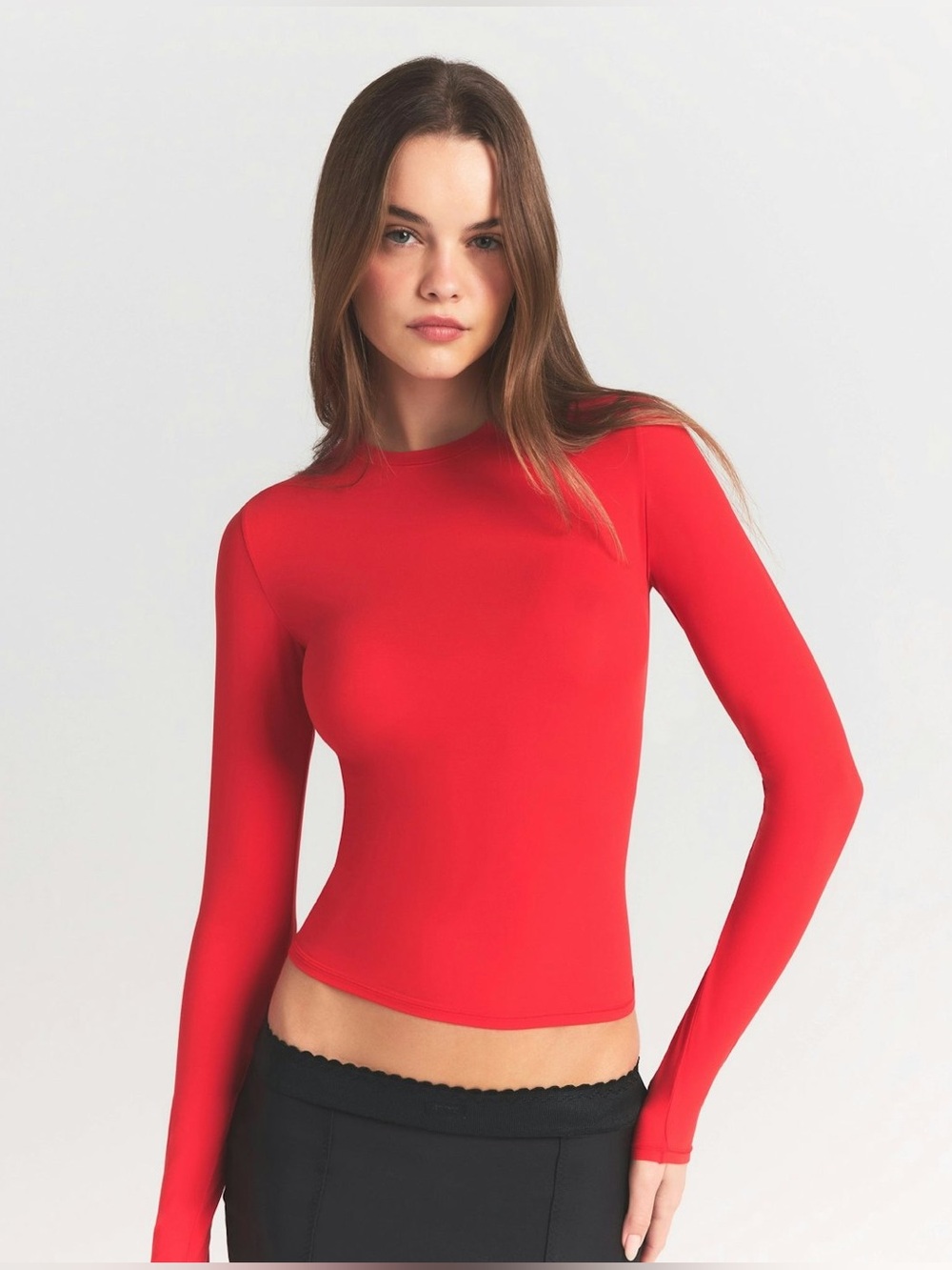 SKIMS Fits Everybody Long Sleeve T-Shirt Snatched Top Cute AF Cherry Red